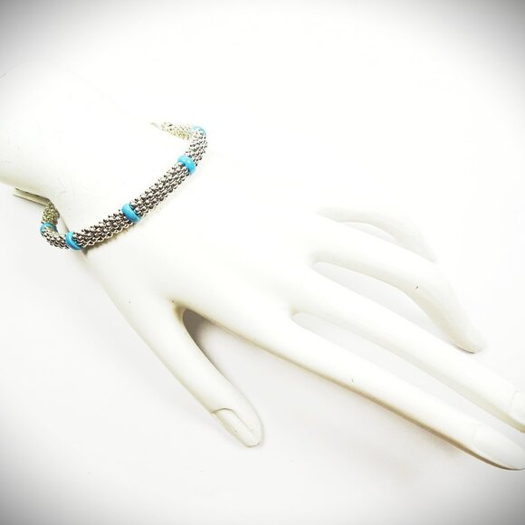 LAGOS Caviar Sterling Silver Ceramic Blue Stations Bangle Bracelet - Picture 8 of 12